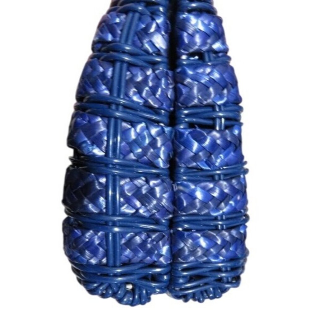 Basket Weave Handbag Cobalt Sapphire Blue & Gold Hardware Chain Crossbody Clutch - Picture 3 of 13